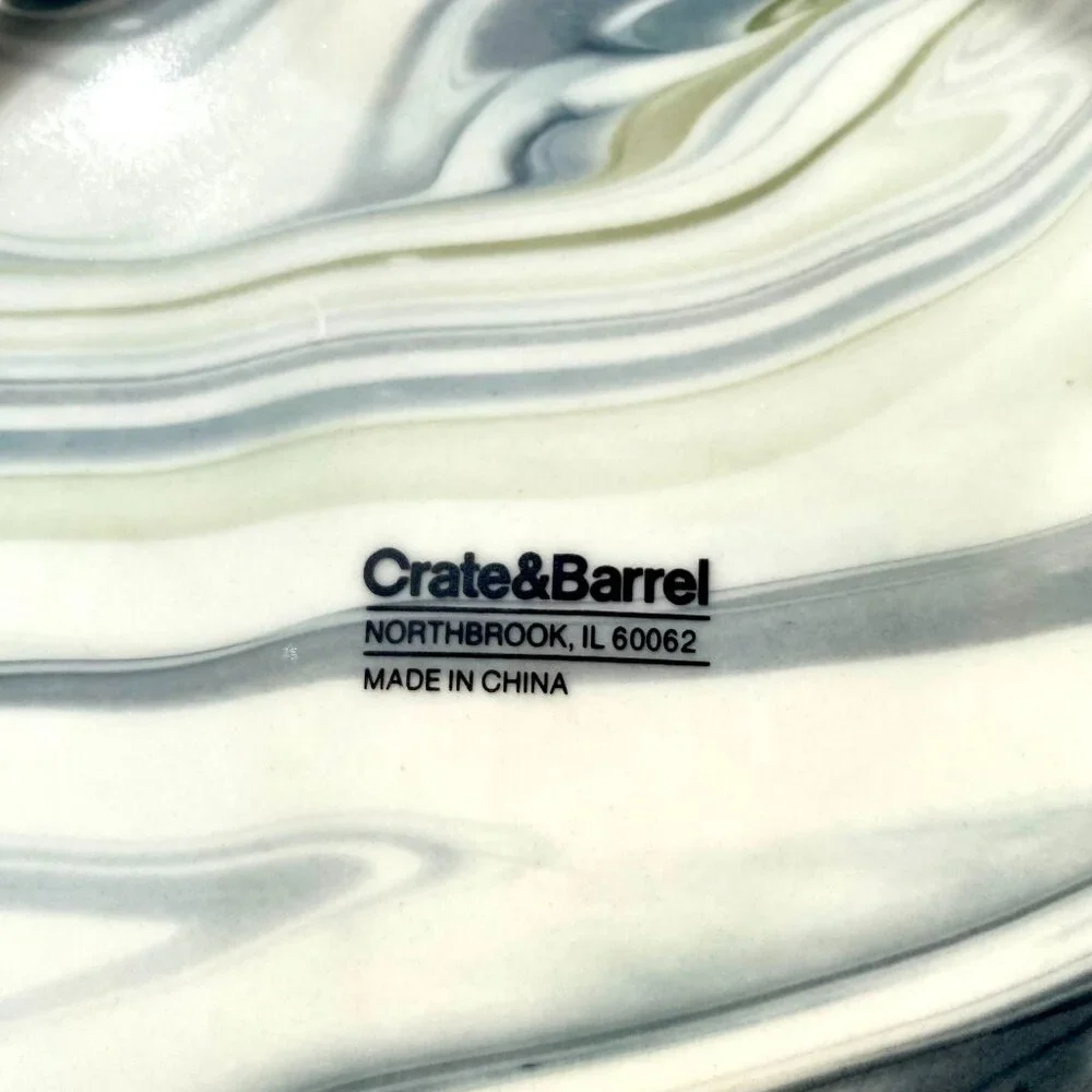 “Simone” marbleized 8” plates, set of FOUR, from Crate & Barrel.